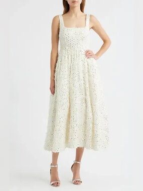 Sonya Moda Valentino Sequin Tweed Elegant Cream Sequin Midi Dress Sleeveless Med